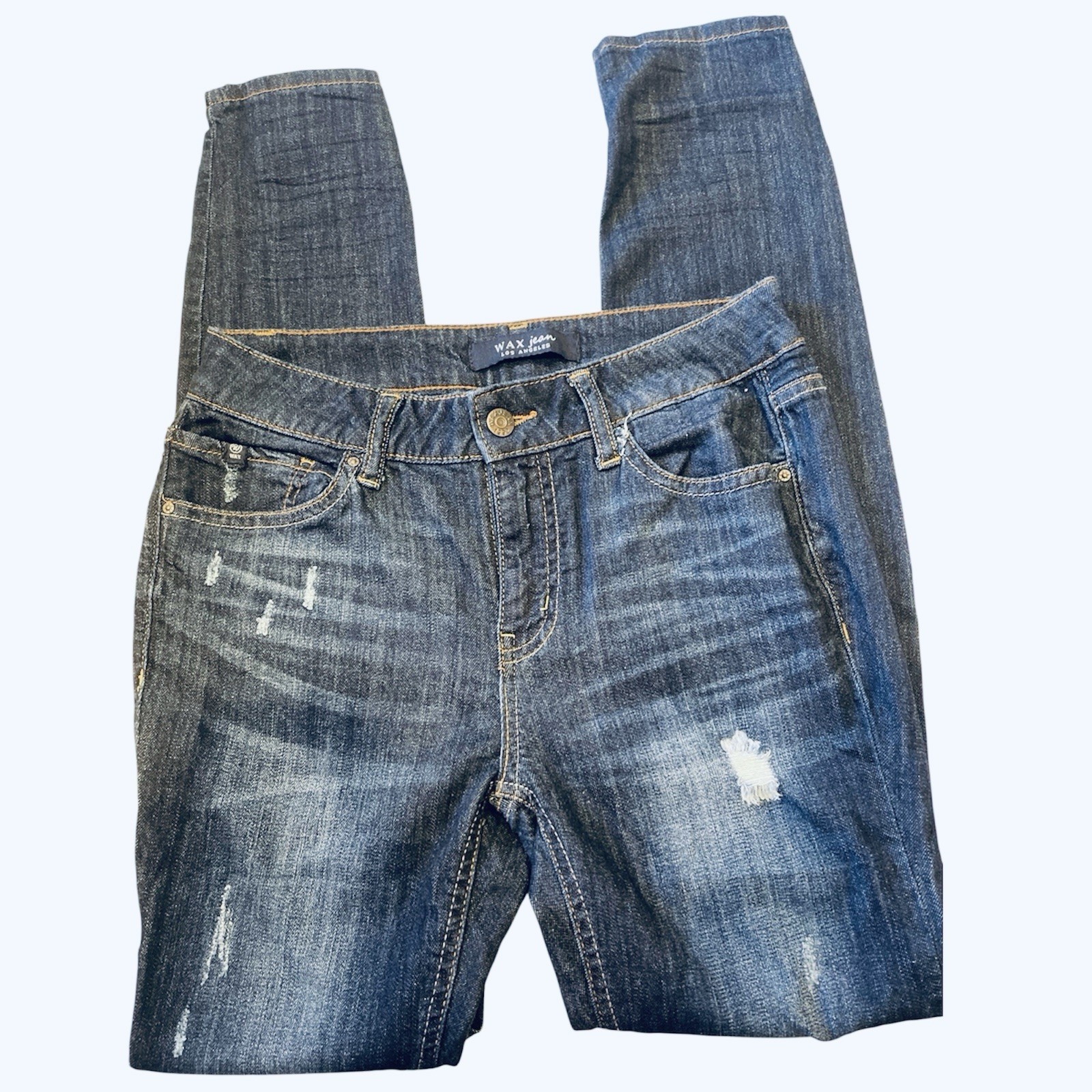WAX JEAN Dark Wash Blue Skinny Denim Distressed Stretch 5-Pocket Jeans