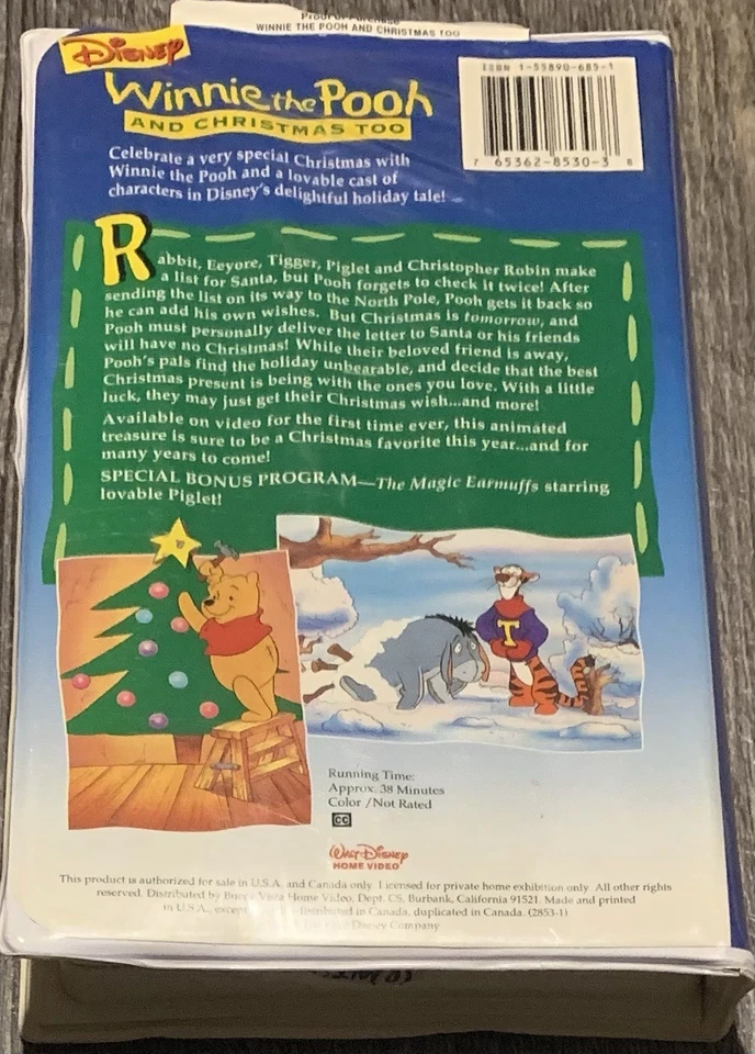 RARE! Clamshell Disney Winnie The Pooh And Christmas Too VHS Holiday VERY GOOD!! - Image 2 of 4