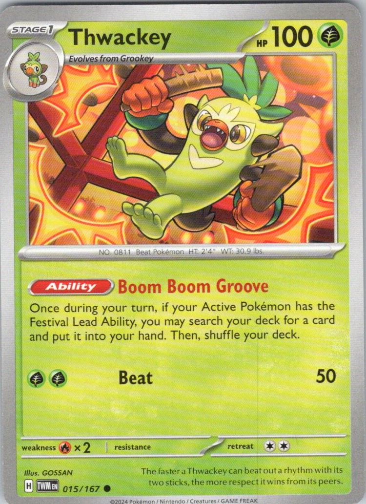Thwackey #15/167 (LP) SV06: Twilight Masquerade TWM Pokemon