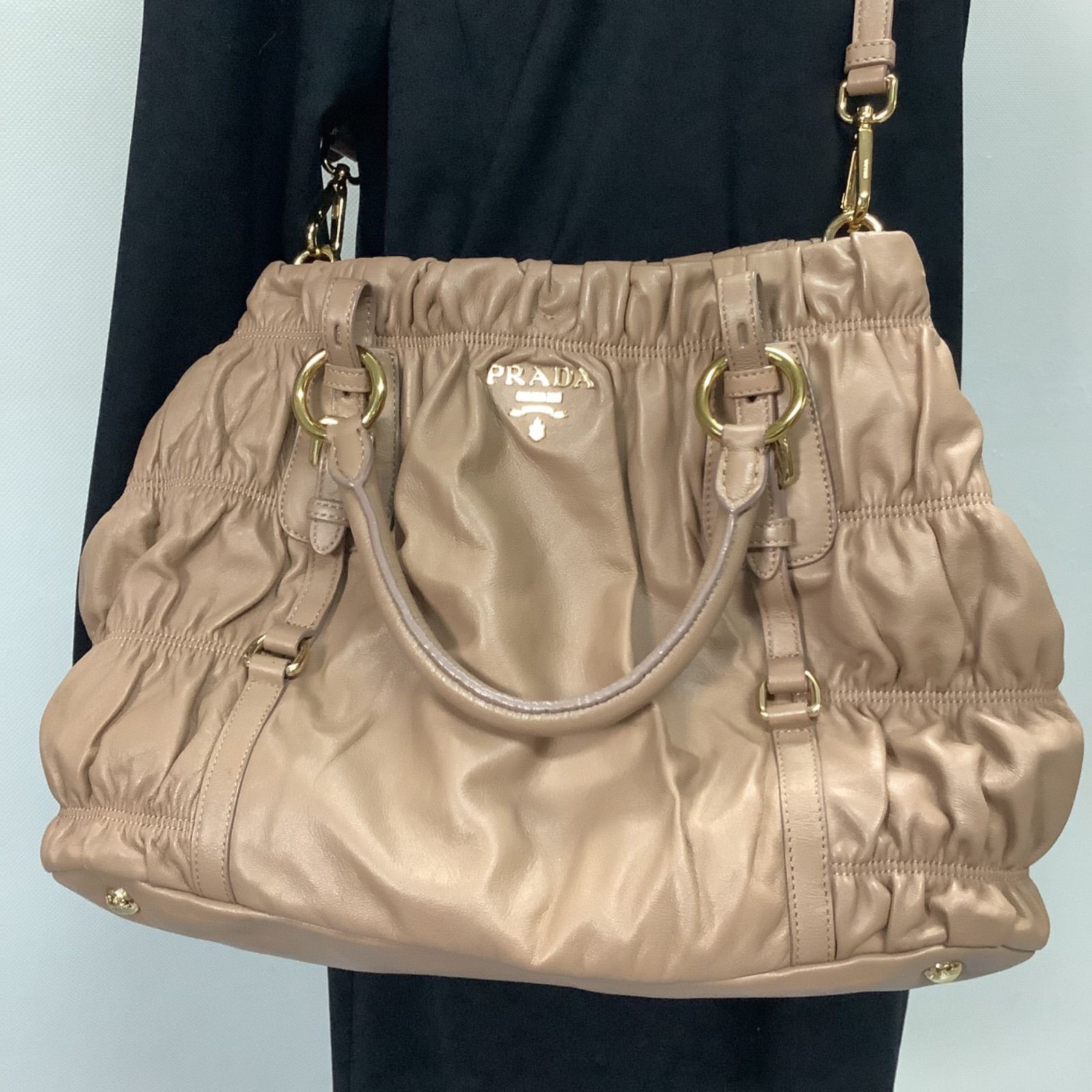 Prada Two-Way Lamb Leather Crossbody Shoulder Bag