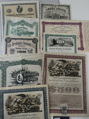 Stock Bond Maya Mexico Cerveza Mesilla brewer Banco FEMSA Monterrey Skull Gas NL