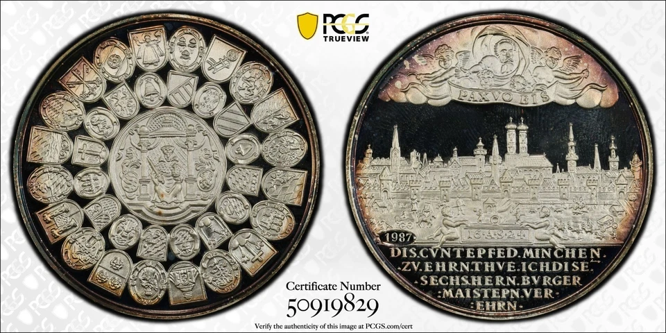 2X PCGS Munich 1624"1986/87" PR67 Silver City View Thaler Proof Restrike Germany - Image 4 of 4
