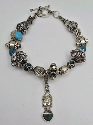Samuel Benham Sterling Silver Large Bali Spacer Beaded Charm Bracelet 8 1/2''  