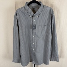 NWT Eddie Bauer Button Up Shirt Men's Gray Stripe Wrinkle Free RELAXED FIT 2XL