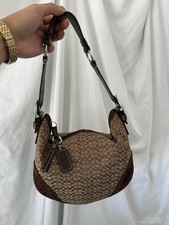 Coach Brown Logo Shoulder Bag Zip Closure Designer Medium Crescent