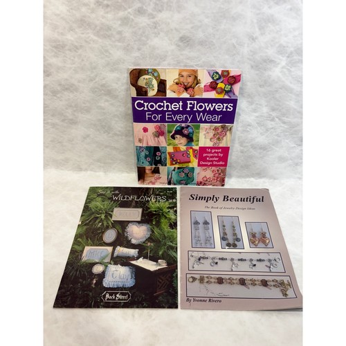 Vintage Craft Book Lot Crochet Flowers Jewelry Design Wildflower Cross Stitch