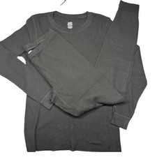 Fruit of the Loom Kids Black Thermal Long Sleeve Top Pants Pajama Set Medium