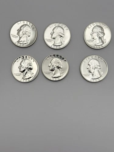 1964 Silver Proof Washington Quarters Lot of 6 Gem BU/Proof 90% Silver #1100