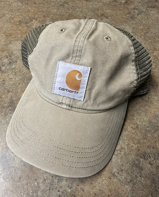 Carhartt Men s Beige/Green Solid Mesh Back Adjustable Trucker Hat One Size