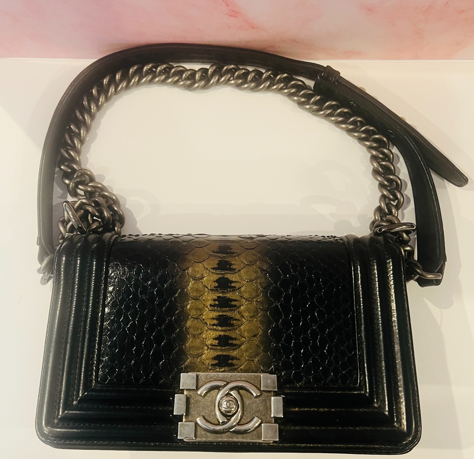 CHANEL Boy Bag Black Python Skin,  Authentic 20 Series, Rare