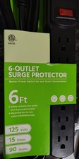 New 6 Ft. 6 Plug Outlet Surge Protector Black 