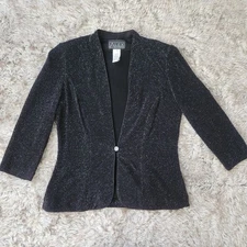Alex Evenings Twin-set Blazer And Tank Top Set Black & Silver Women's Size Small