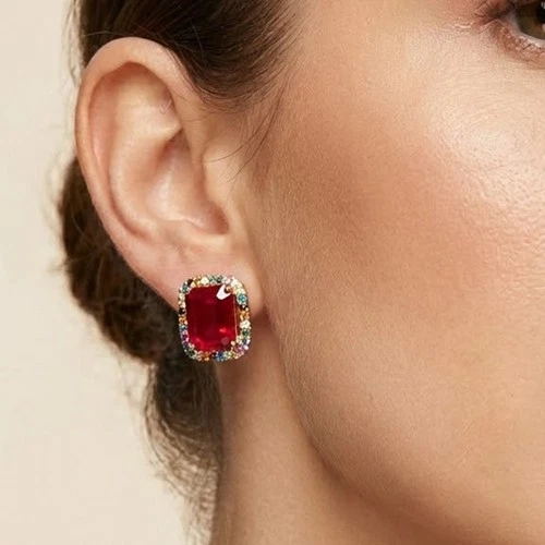 Handmade Earrings Blood Red Ruby Baguette 8.75Ct 925 Sterling Silver Fancy Gems