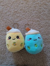 Boba Tea Plush Keychain Set Of 2 NWOT Cute Kawaii melon And Pineapple Drink