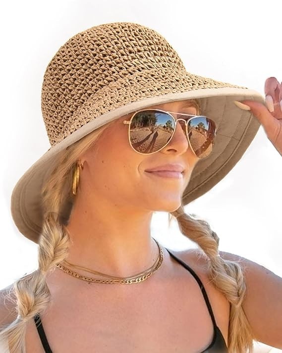 Wide Brim Packable Travel Bucket Hat UPF 50+ Straw Sun Hat Amazon.com: Womens Sun Hat Handmade Straw Bucket Wide Brim  main image 3
