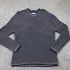 32 Bar Blues Sweater Mens XL Blue/Gray Chunky Knit 100 Cotton L/S Sweatshirt