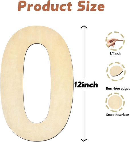 12-Inch Unfinished Wooden Number 0 for Home Decor and DIY Projects - Picture 2 of 7