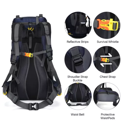 Wasserdichter Rucksack 60L großes Fassungsvermögen Tornister Tasche für Camping Wandern Reisen - Bild 37 von 56