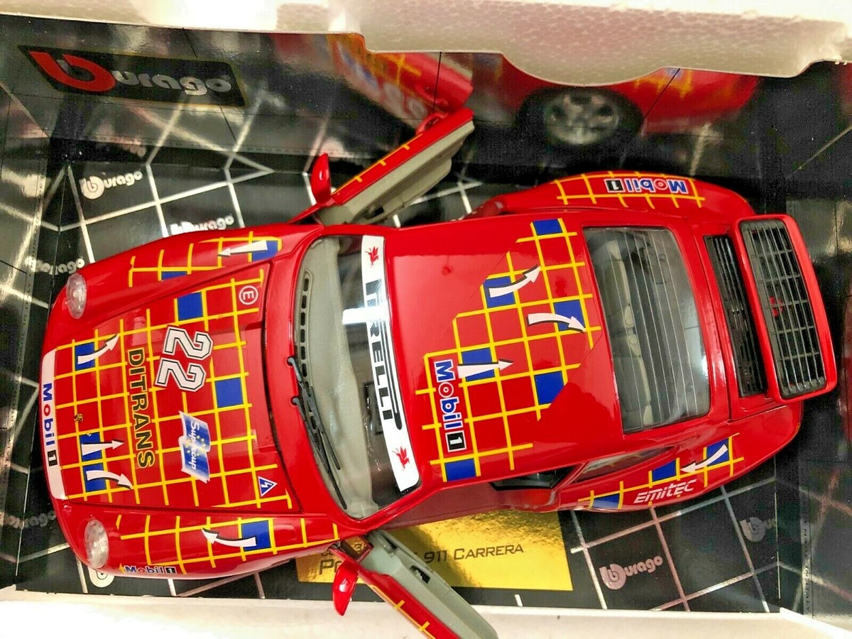 Burago 1/18 – Porsche 911 Carrera WRC 1993 N°22 – Rouge – Occasion (Boîte Abîmée)