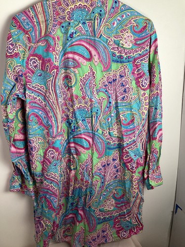 Lauren Ralph Lauren Women’s Paisley Long Sleeve Button Down Gown PJ Medium - Picture 6 of 8