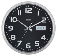 Acctim Supervisor Wall Clock Quartz Chromed Case Date Day Easy Read Numbers 32cm