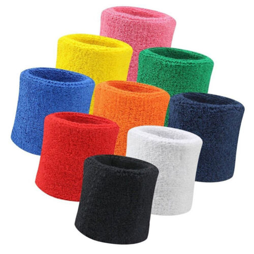 2 x Sports Wrist Sweat Bands Wristbands Unisex Fitness Sweatbands Gym Tennis - Picture 1 of 12