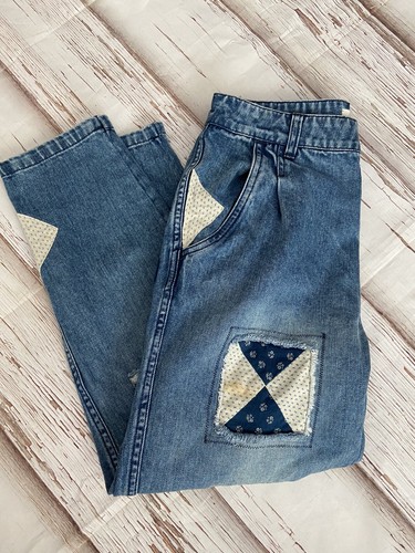 Blue Patchwork Jeans High Waist Sz 27 