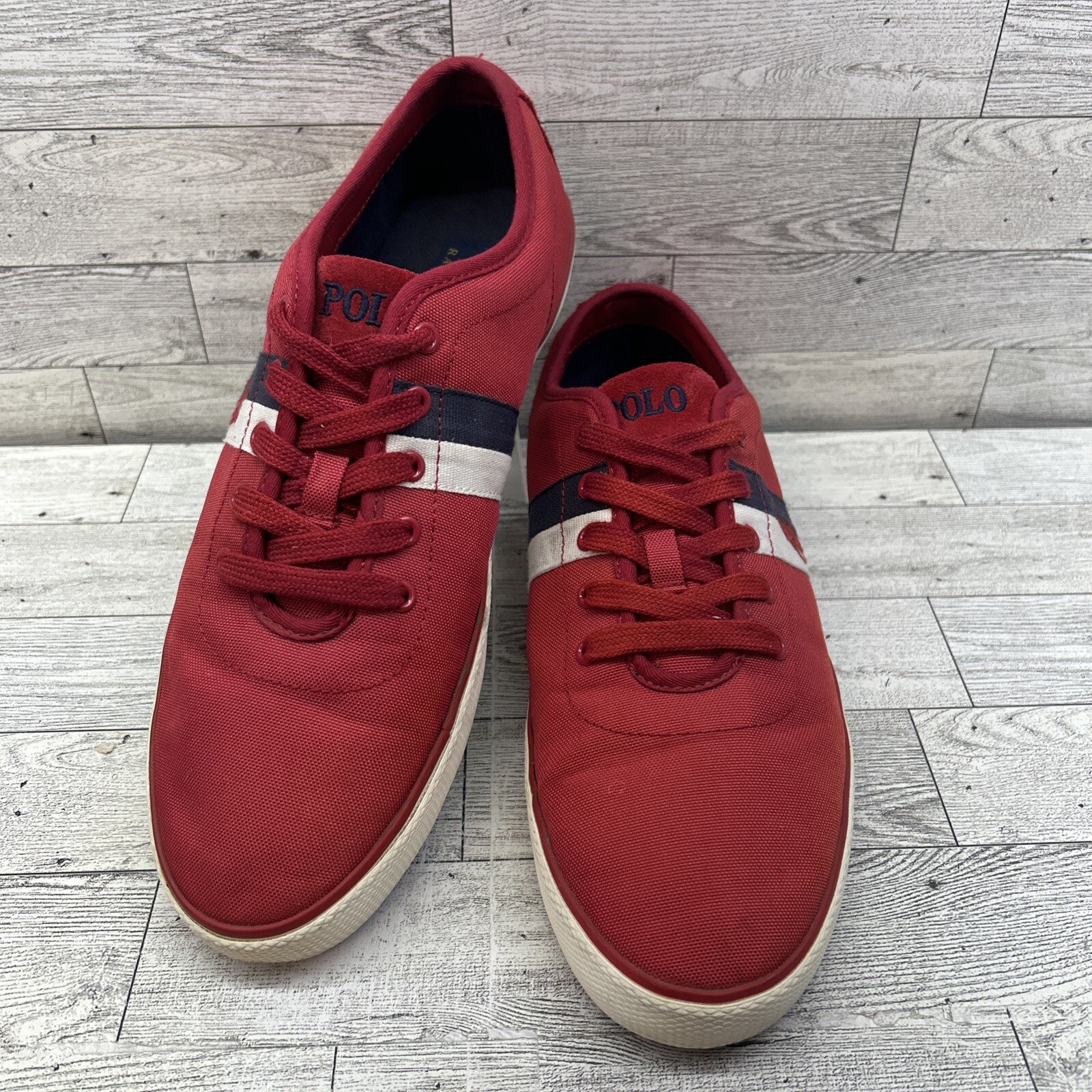 Ralph Lauren Polo Sneakers Uomo 10D Rosso Carne Pony Halford Tela Pattinatore Basso