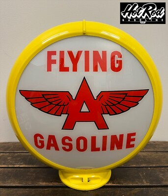 #ad #ad FLYING quot;Aquot; GASOLINE White Reproduction 13.5quot; Gas Pump Globe Yellow Body $175.00