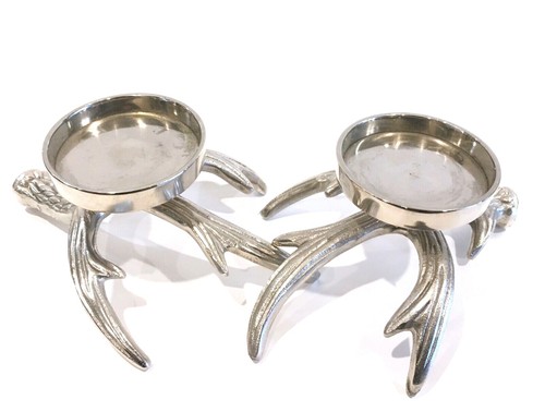 Set of 2 Aluminum Silver-tone Antler Pillar Candle Holders - Picture 3 of 3