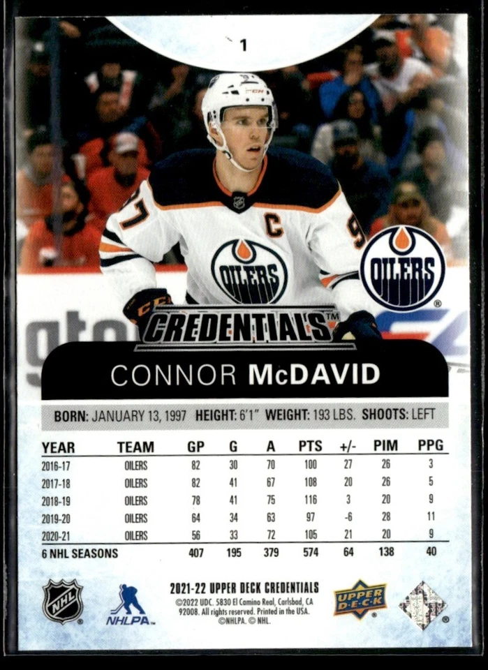 2021-22 Upper Deck Credentials Connor McDavid #1 - Image 2 of 2