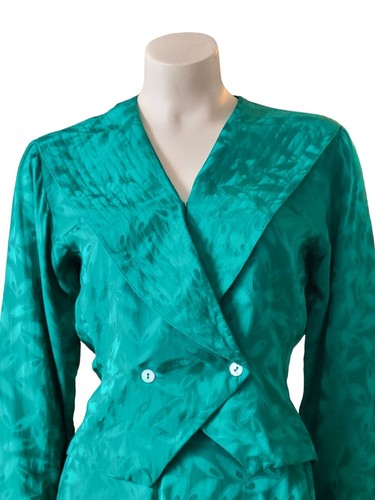 Abito Argenti vintage pura seta gonna top set verde 8 petite - Foto 4 di 15