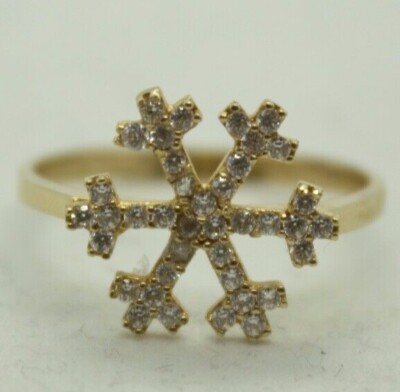 100% Genuine 14k Solid Yellow Gold Snow Flake with many CZ Ring Size 9.5 ,  S1/2