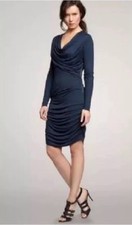 NEW Gap M Med Long Sleeve Dress Navy Blue GatheredThin Jersey Bodycon Draped Zip