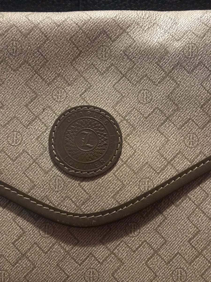 CHARLES LOUVIER PARIS BROWN/TAN LEATHER CLUTCH HANDBAG VINTAGE