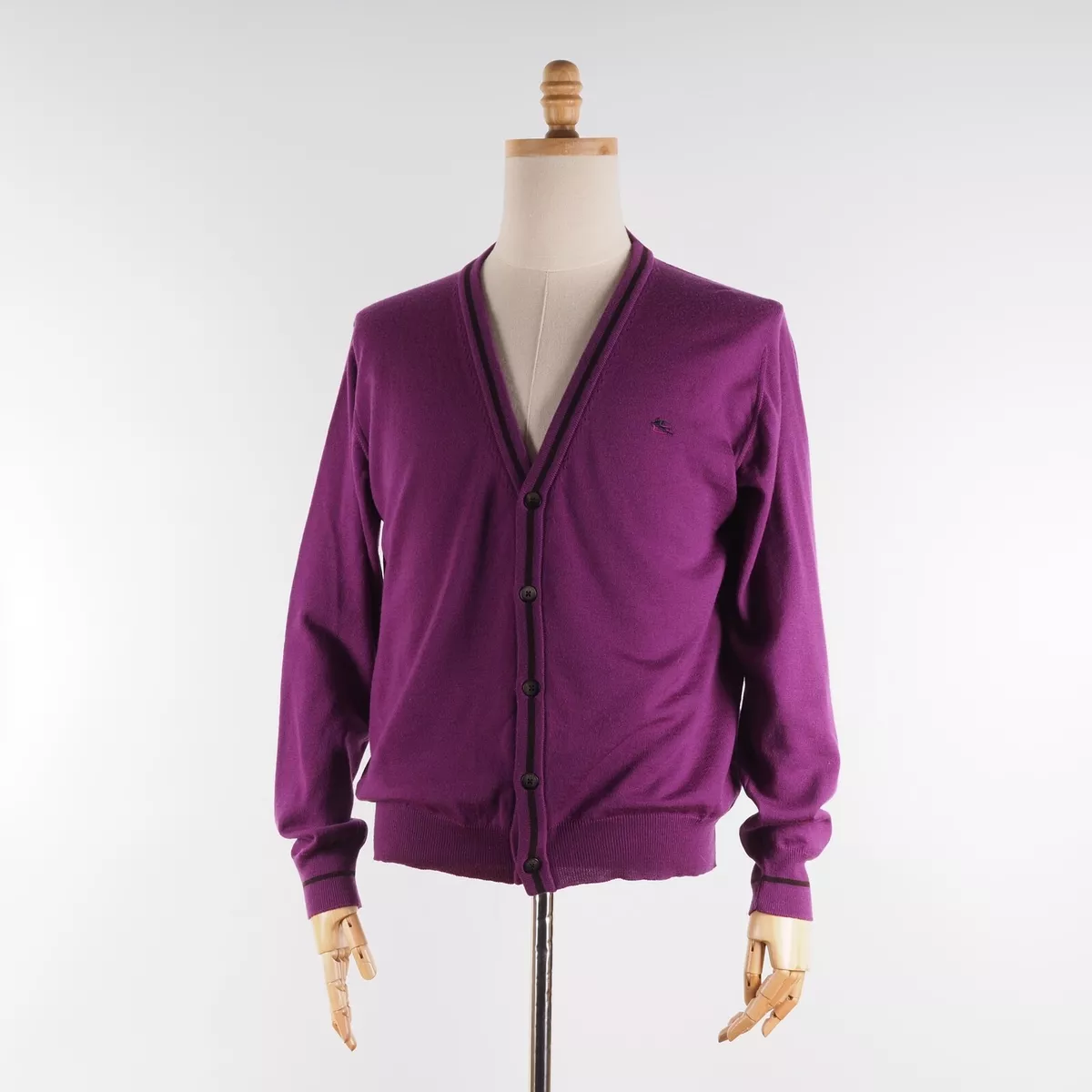 Etro Men s Violet Purple Wool Knit Cardigan Sweater size L Large
