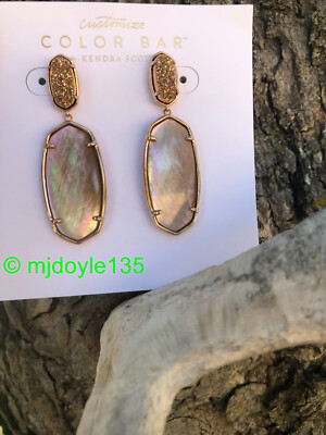 Kendra Scott Elle Custom Statement Earrings Rose Gold Drusy Mother of Pearl NWT