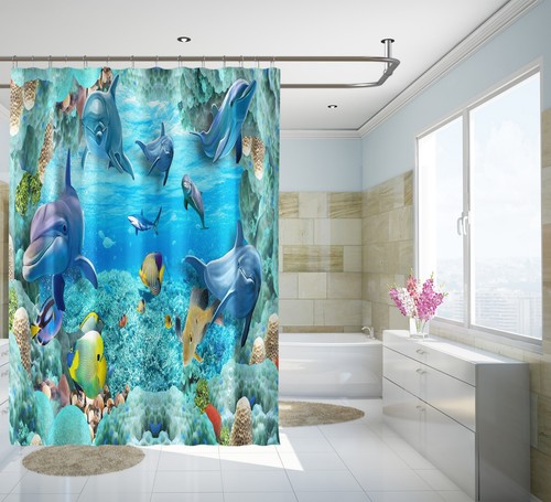 3D Delphin Höhle 78 Duschvorhang Wasserdicht Faser Bad Daheim Windows Toilette - Picture 2 of 5