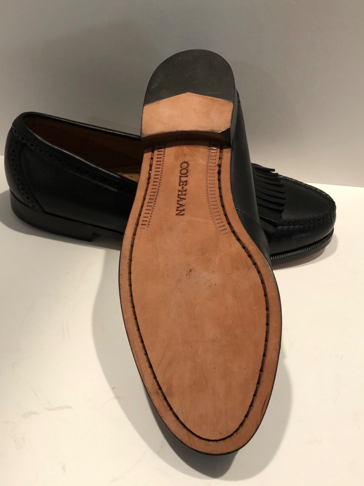 NWOT COLE  HAAN ITALY HANDMADE BLACK LEATHER KILTIE MOC TOE LOAFERS SZ 8 D image 6