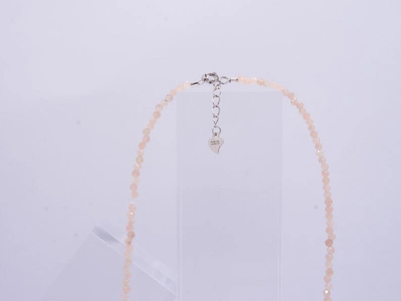 Collares gargantilla mujer piedra solar natural facetada piedras preciosas redondas con cuentas 2-3 mm 18"" Foto 2 de 4