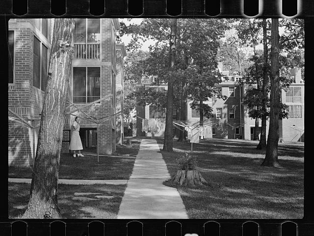 Photo:Apartment Buildings Courtyard 1930s Laundry Clothesline Trees