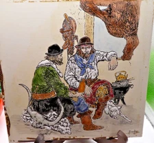 Gauchos with Dogs Handpainted Ceramic Tile 8" Argentina Signed Stunning