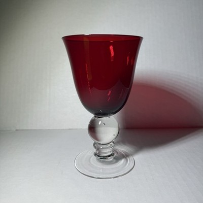 Glass Wine Goblet Mid Century Modern Vintage 6 5/16  Ruby Red