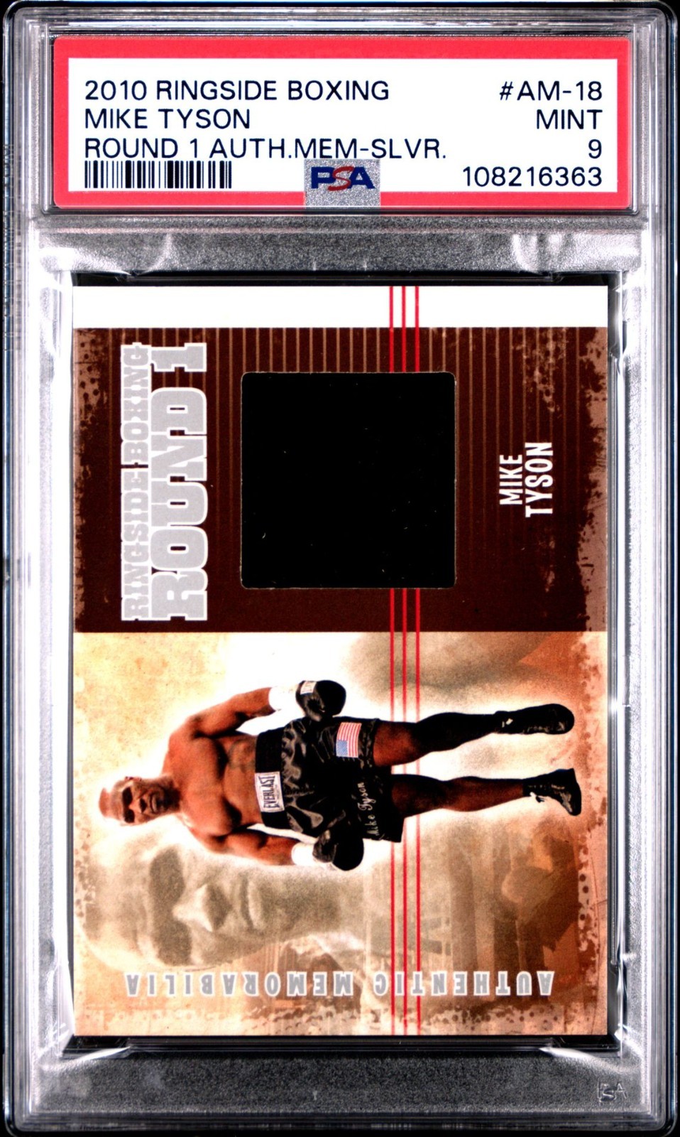 MIKE TYSON 2010 RINGSIDE BOXING ROUND 1 AUTHENTIC MEMORABILIA TRUNKS CARD PSA 9