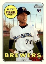 FREDDY PERALTA- 2018 Topps HERITAGE  ROOKIE CARD 541-NRMT-BREWERS - BUY NOW. rookie card picture