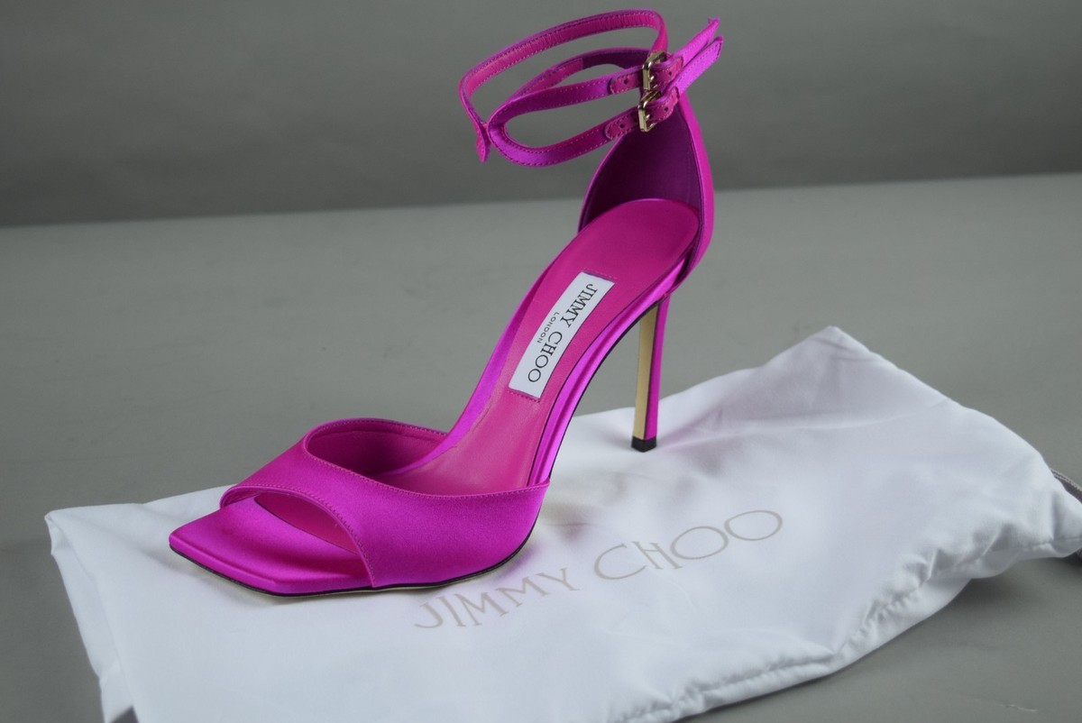 NIB Jimmy Choo Alani 95 Satin Fuchsia Heels Sandals sz 39.5 Shoes
