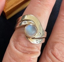 Moonstone and Diamond Engagement and Wedding Ring set by Harriet Kelsall