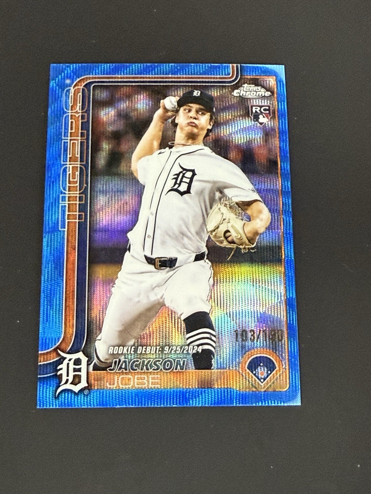 2025 Topps Chrome Update JACKSON JOBE #USC48 BLUE WAVE Refractor /150 RC Tigers