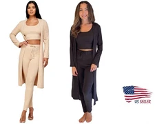 Cardigan, Cropped Top, Pants Knit 3 Pc Set