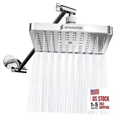 Square Rain Shower Head 1. Chrome, 8" Square  16" Arm 8" Square  16" Arm